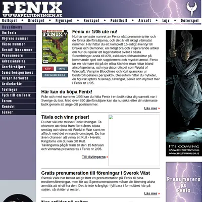 Fenix - speltidning startsida 2005