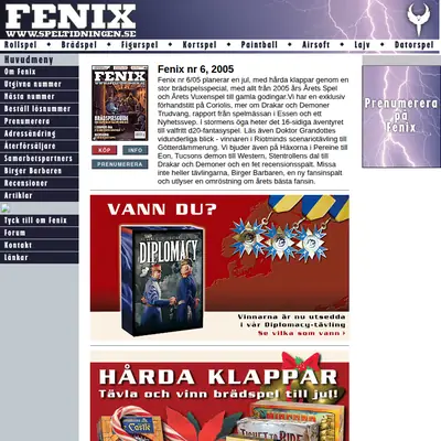 Fenix - speltidning startsida 2006