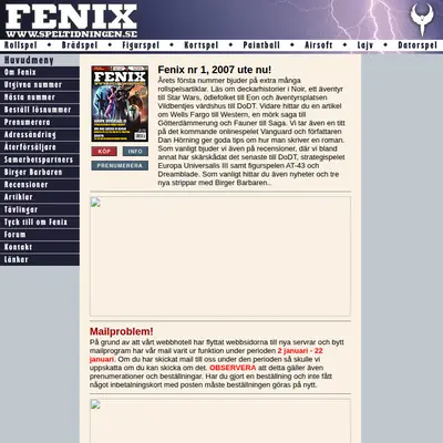 Fenix - speltidning startsida 2007