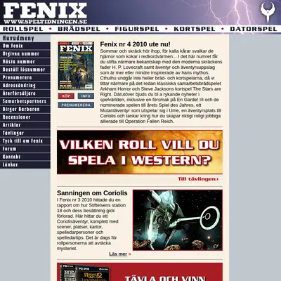 Fenix - speltidning startsida 2010