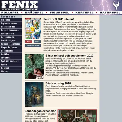 Fenix - speltidning startsida 2011