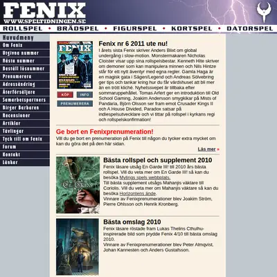 Fenix - speltidning startsida 2012