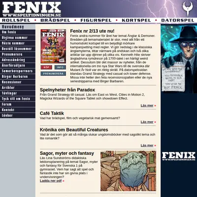 Fenix - speltidning startsida 2013