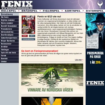 Fenix - speltidning startsida 2014