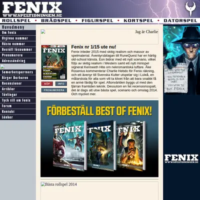 Fenix - speltidning startsida 2015
