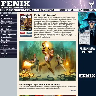 Fenix - speltidning startsida 2016