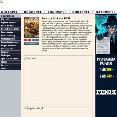 Fenix - speltidning startsida 2017