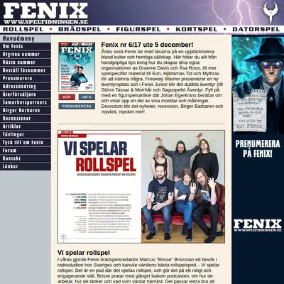 Fenix - speltidning startsida 2018
