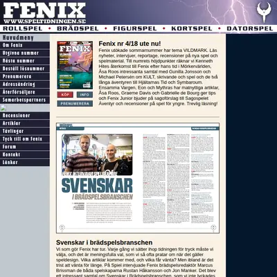 Fenix - speltidning startsida 2019