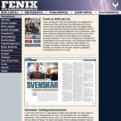 Fenix - speltidning startsida 2020