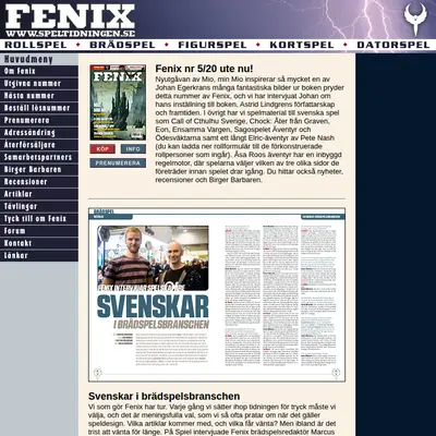Fenix - speltidning startsida 2025