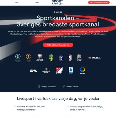 TV4 Sportkanalen startsida 2021