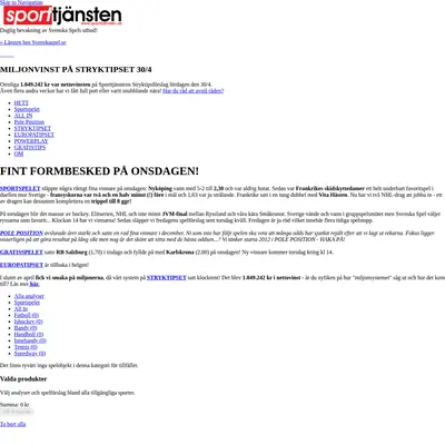 Sporttjänsten, sporttjansten.se startsida 2012