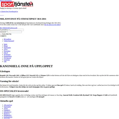 Sporttjänsten, sporttjansten.se startsida 2014