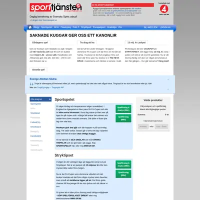 Sporttjänsten, sporttjansten.se startsida 2015