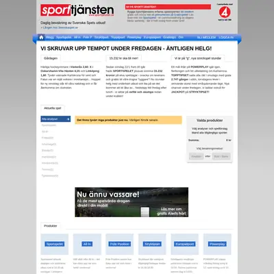 Sporttjänsten, sporttjansten.se startsida 2017