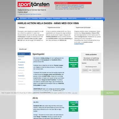 Sporttjänsten, sporttjansten.se startsida 2020