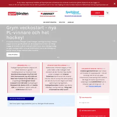 Sporttjänsten, sporttjansten.se startsida 2025