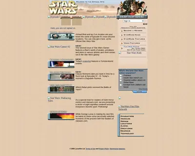 Star Wars startsida 2001