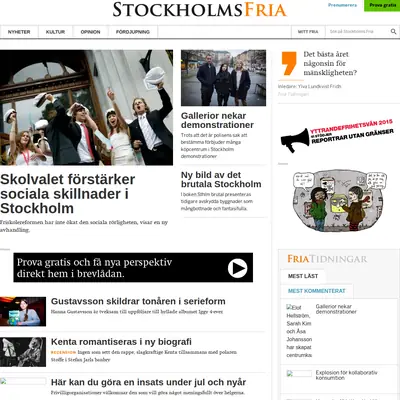 Stockholms Fria Tidning startsida 2016