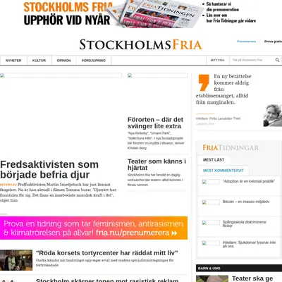 Stockholms Fria Tidning startsida 2018