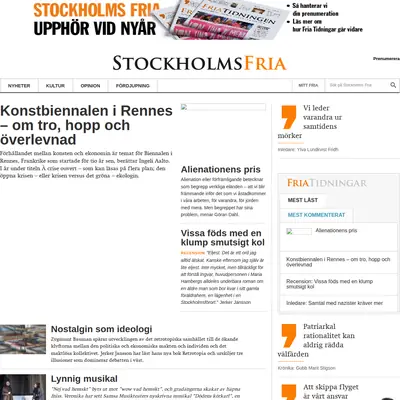 Stockholms Fria Tidning startsida 2019