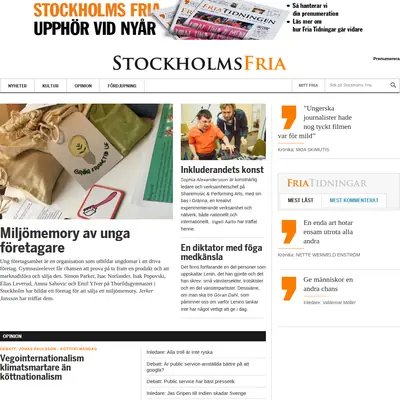 Stockholms Fria Tidning startsida 2020