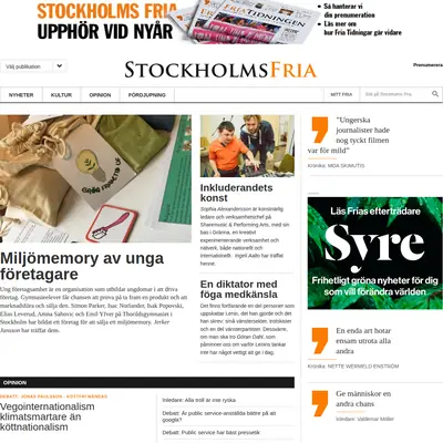 Stockholms Fria Tidning startsida 2022