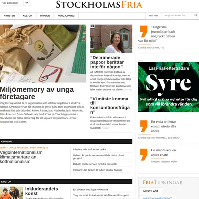 Stockholms Fria Tidning startsida 2023