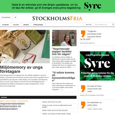 Stockholms Fria Tidning startsida 2024