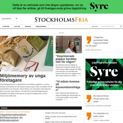 Stockholms Fria Tidning startsida 2025