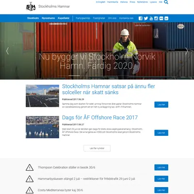 VIA Stockholms Hamnar startsida 2017