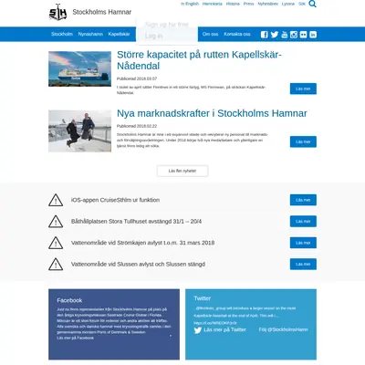 VIA Stockholms Hamnar startsida 2018