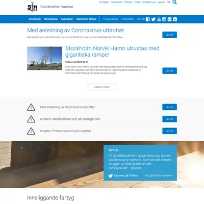 VIA Stockholms Hamnar startsida 2020