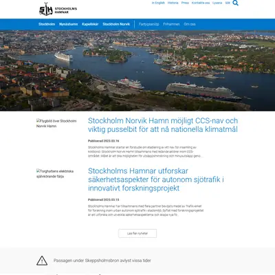 VIA Stockholms Hamnar startsida 2023