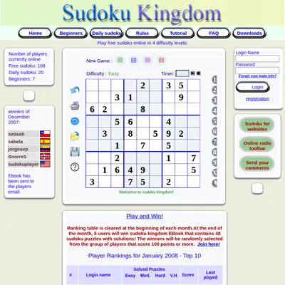 Sudoku King startsida 2008