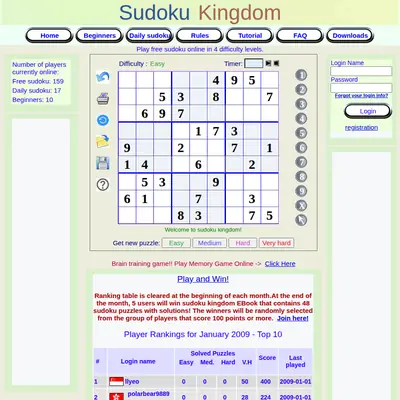 Sudoku King startsida 2009