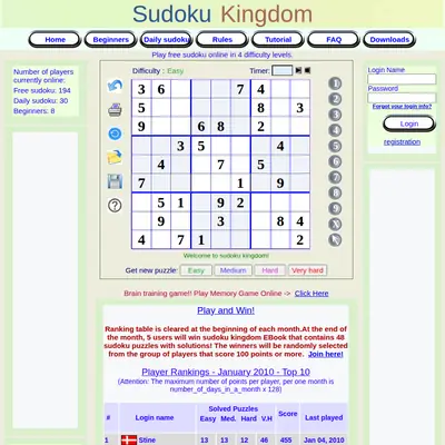 Sudoku King startsida 2010
