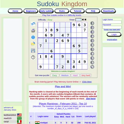 Sudoku King startsida 2011