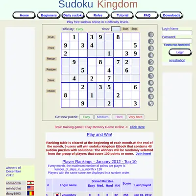 Sudoku King startsida 2012