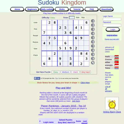 Sudoku King startsida 2015