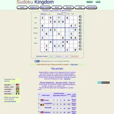 Sudoku King startsida 2016