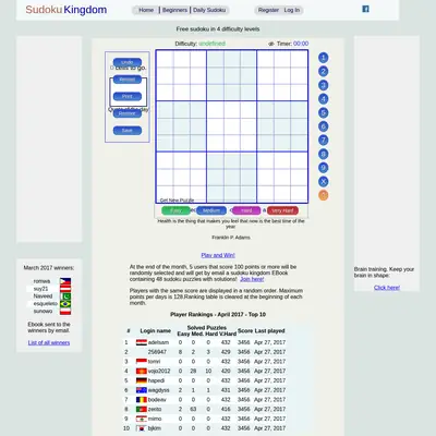 Sudoku King startsida 2017