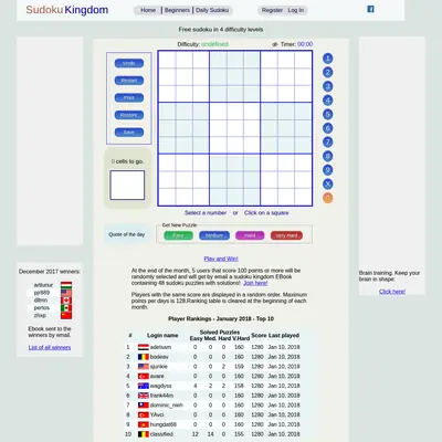 Sudoku King startsida 2018