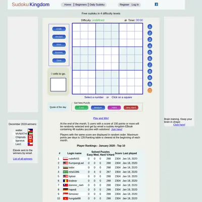 Sudoku King startsida 2020