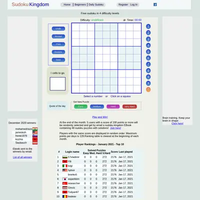 Sudoku King startsida 2021