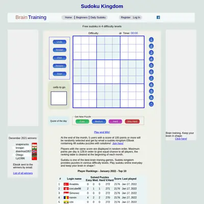 Sudoku King startsida 2022