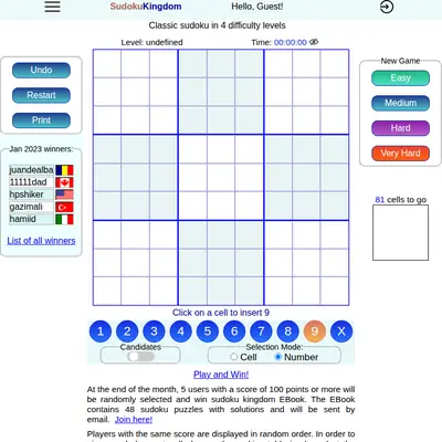 Sudoku King startsida 2023