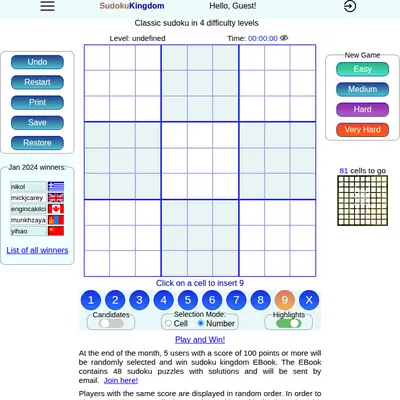 Sudoku King startsida 2024
