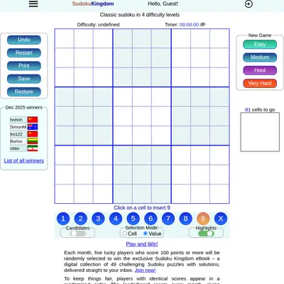 Sudoku King startsida 2026